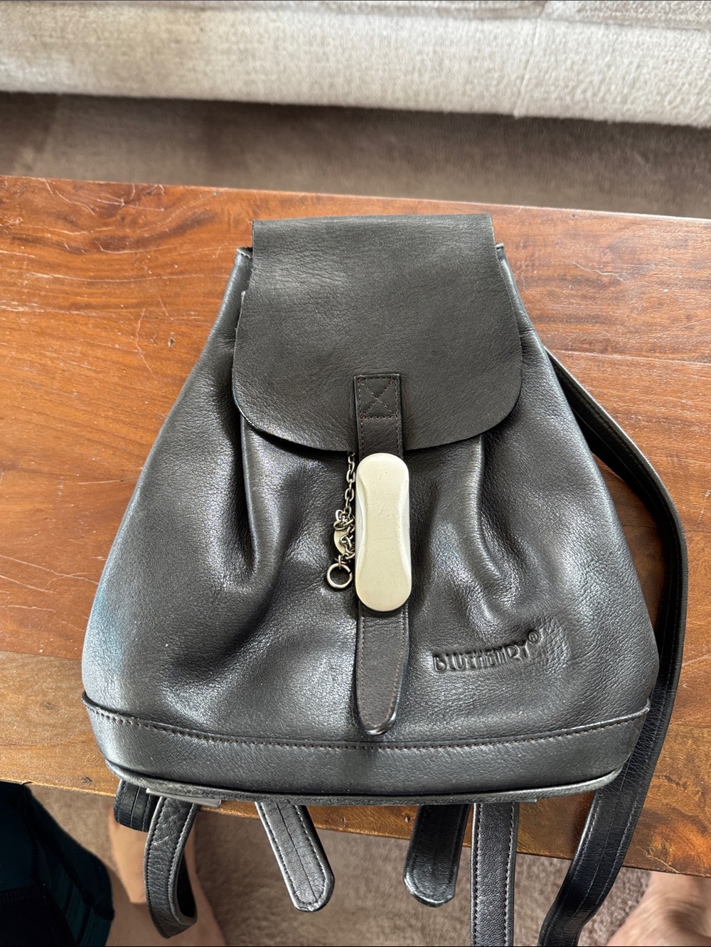 Blumarine Black Leather Backpack Bag with Decorative Charm